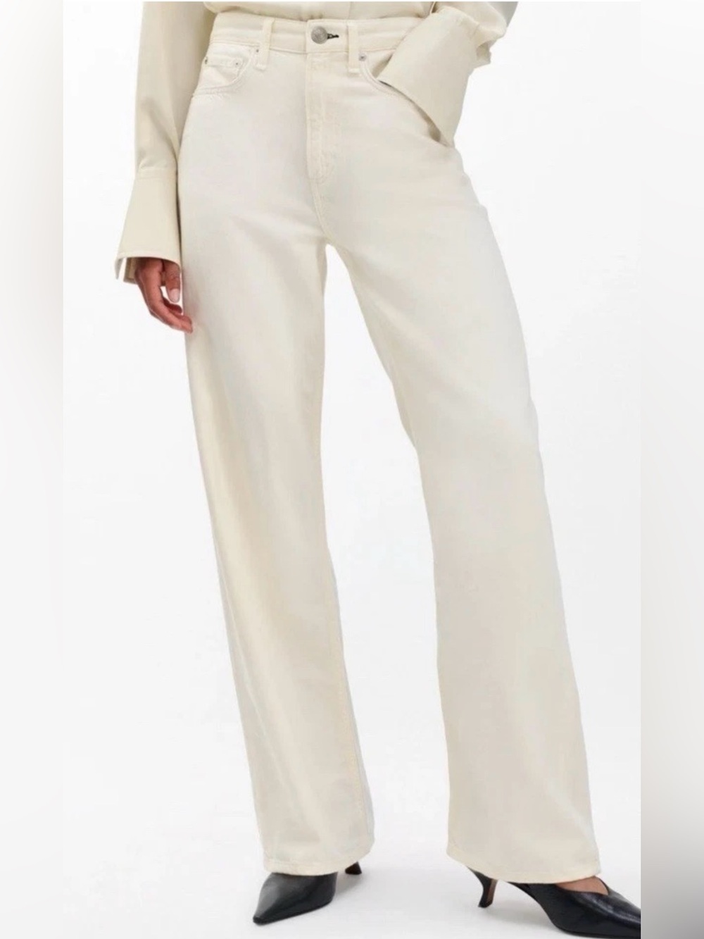 RAG & BONE Women's Logan Wide Leg Jeans Soft White Ecru Featherweight Denim 26
